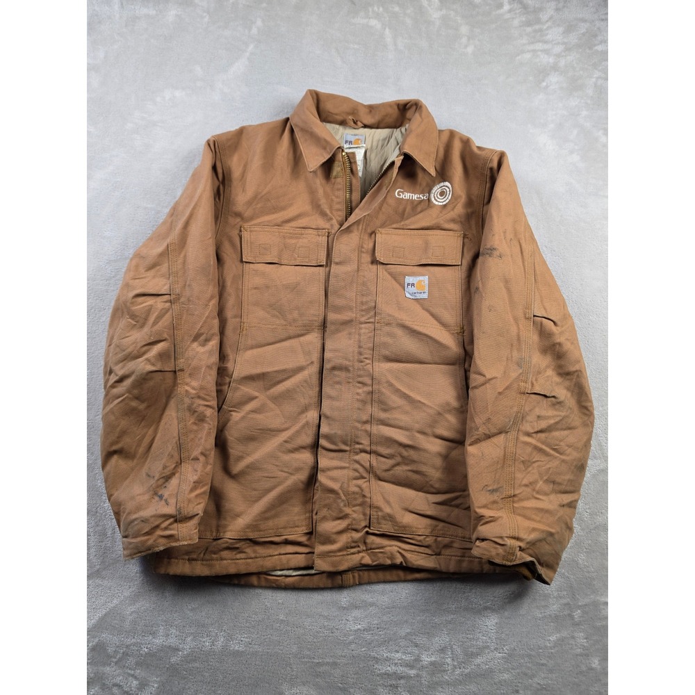 Vtg Carhartt FR Flame Resistant Jacket Men M Brown Canvas Quilt Lined FRC066 Y2K